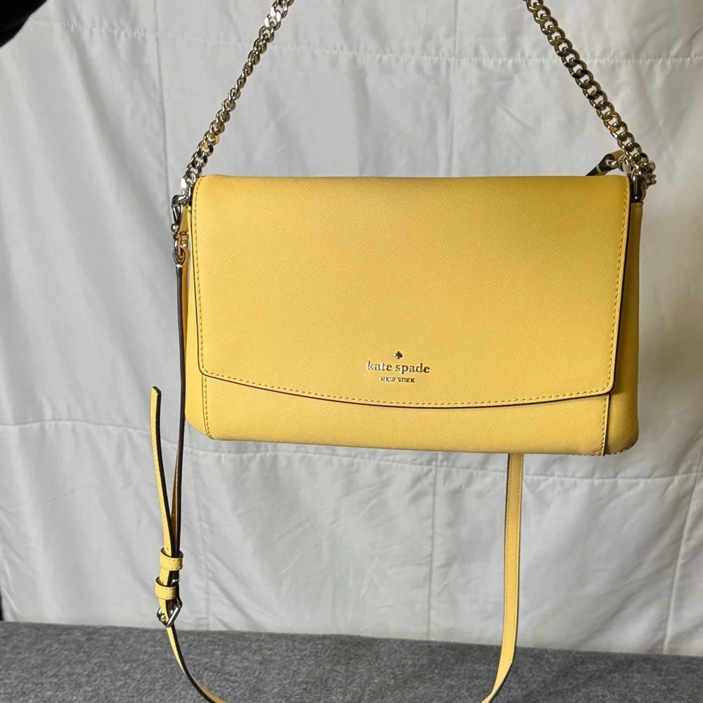Kate Spade New York Yellow Saffiano Leather Crossbody Bag with Chain‎ Strap